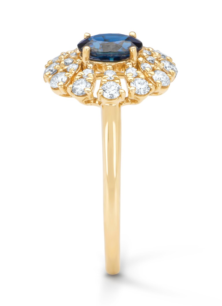 Diamond Point Yellow gold ring, 0.64 ct blue sapphire, Majestic