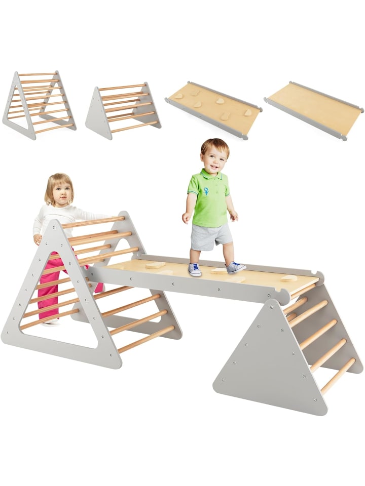 COSTWAY 3 in 1 Kletterdreieck mit Leiter in Grau günstig kaufen 70 cm