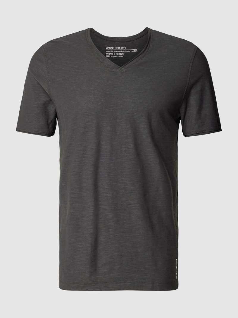 Regular Fit T-Shirt aus Baumwolle mit V-Ausschnitt in dunkelgrau