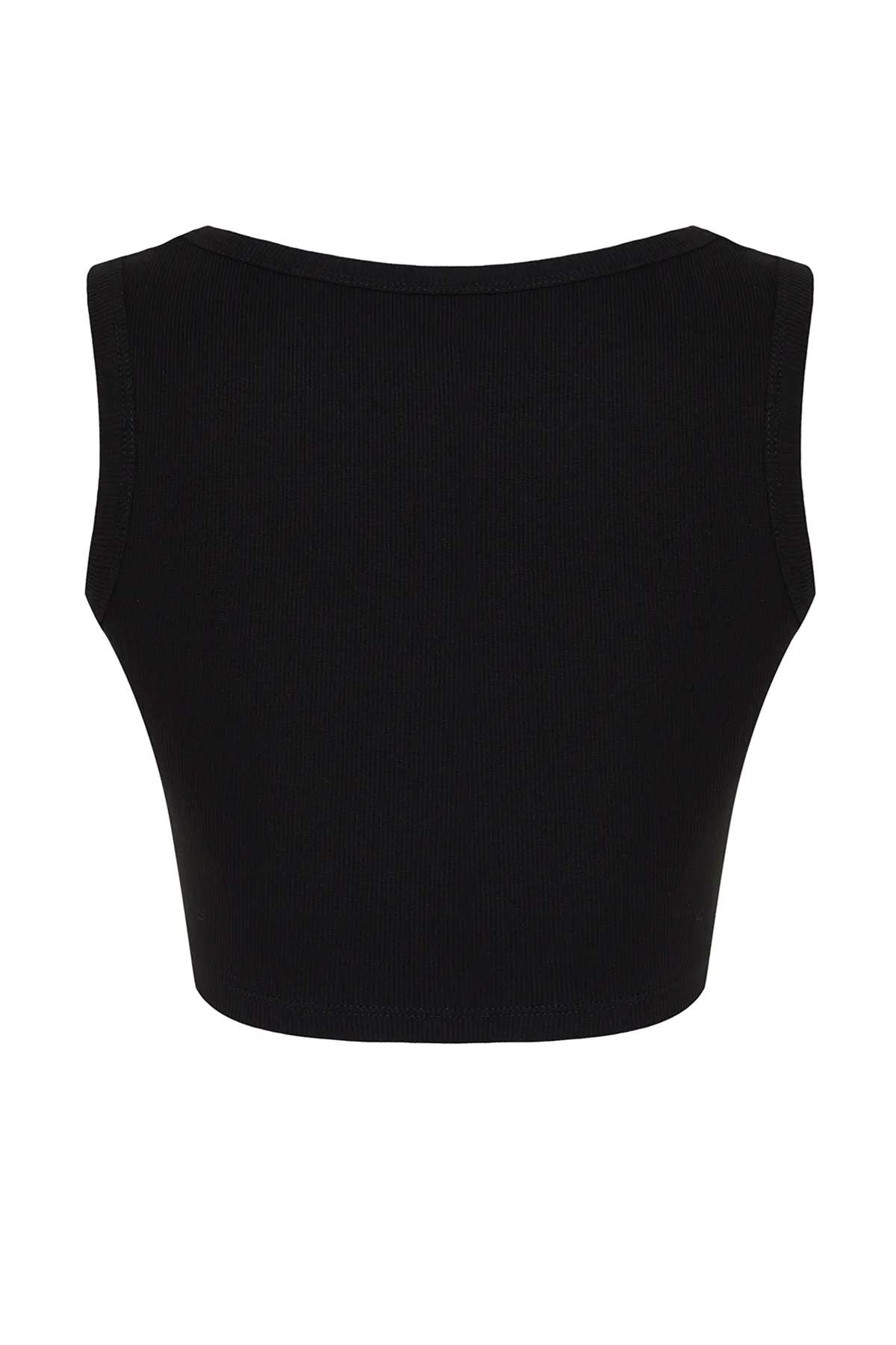 Trendyol Collection  Schwarzes, kurzes, geripptes, flexibles Strick-Tanktop mit Trägern TWOSS24AL00023