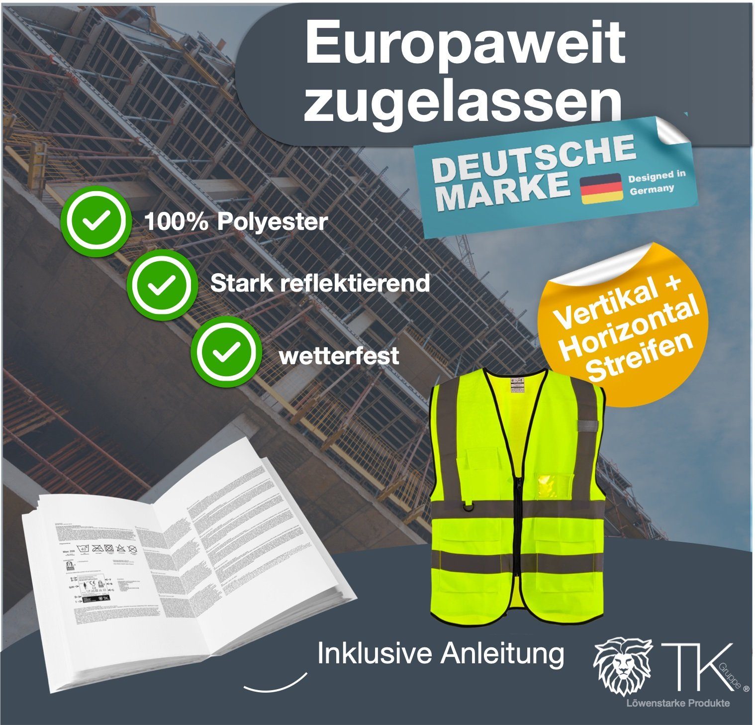 TK Gruppe Warnweste Warnweste mit Vertikalstreifen gelb - Pannweste 2024 (1-tlg)