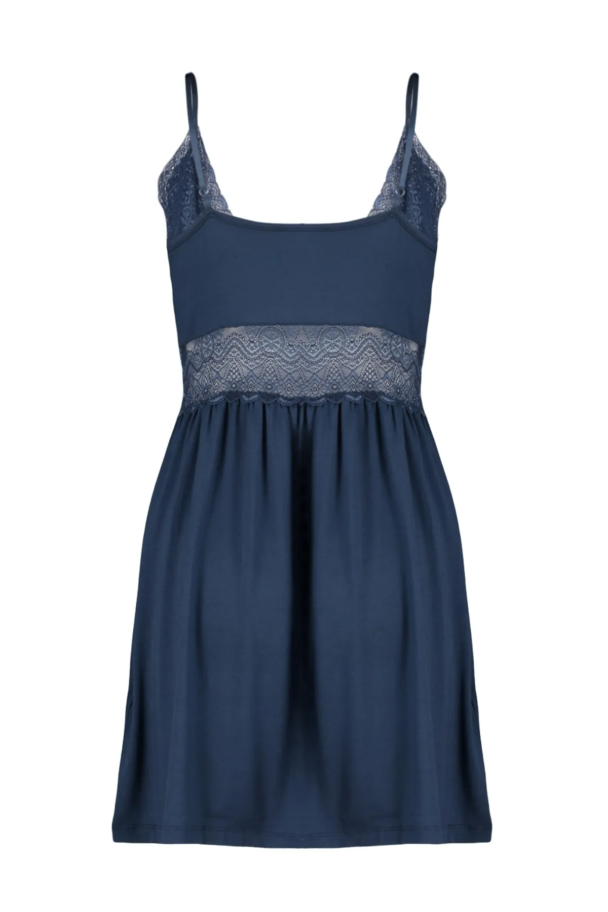 Trendyol Collection  Marineblaues Nachthemd aus Strick mit Spitzendetail und Seilträgern THMSS22PT0355