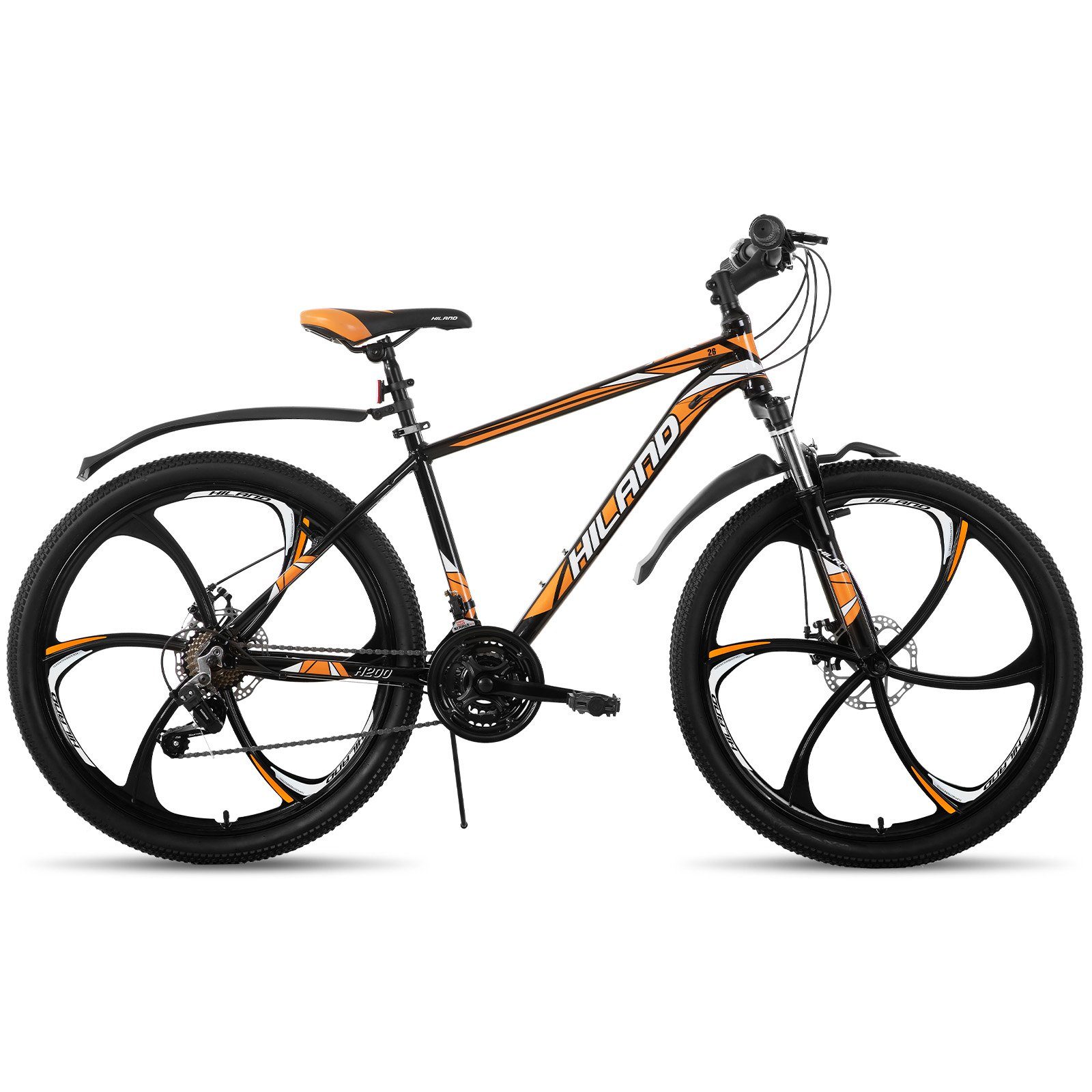 HILAND Mountainbike 26 Zoll MTB mit 3/6 Speichenräder Einteiliges Laufrad,für Herren Damen, 21 Gang Shimano Tourney Schaltwerk, Kettenschaltung, (Set, Mit Schutzblech Set), für Damen und Herren 162 - 175 cm MTB Hardtail Fahrrad