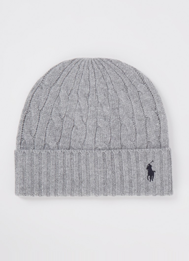 Czapka z dzianiny warkoczowej z domieszką wełny Ralph Lauren z logo
