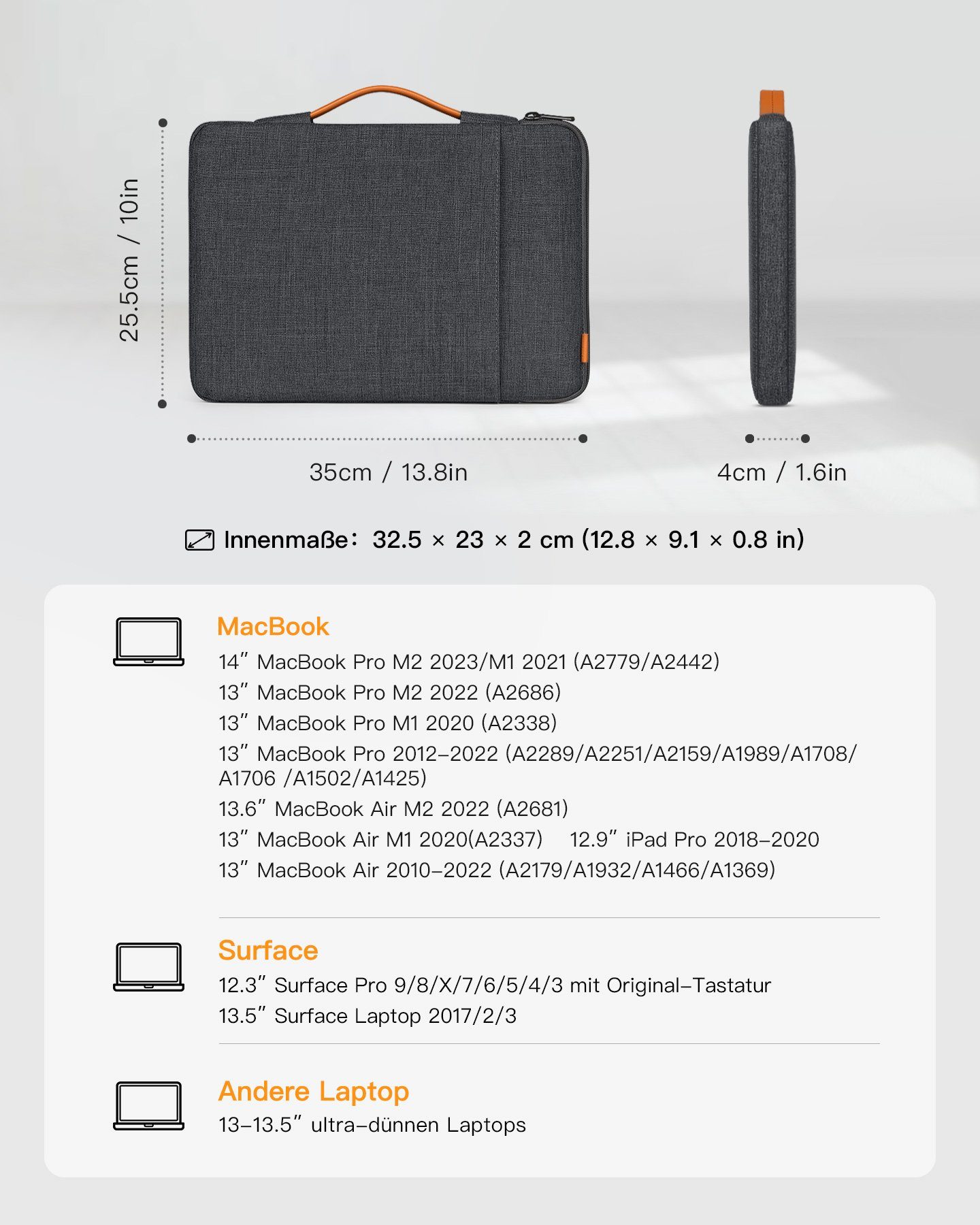 Inateck Laptop-Hülle 360° Rundumschutz für 13-14 Zoll MacBook Air/Pro M3 M2 M1