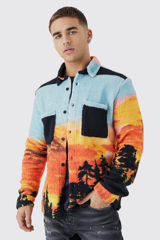 Borg-Overshirt mit Sunset-Print