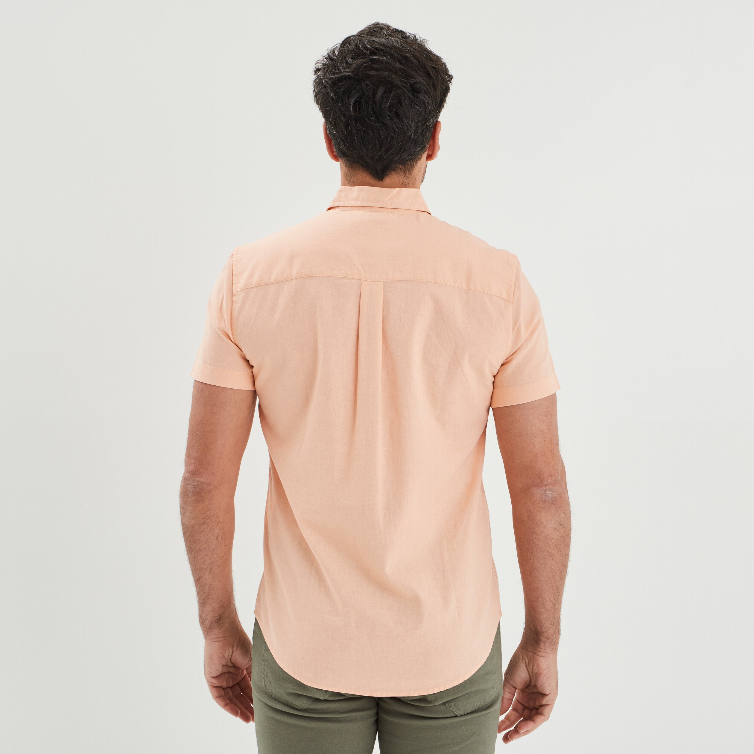 Chemise manches courtes lin majoritaire rose clair homme | La Halle