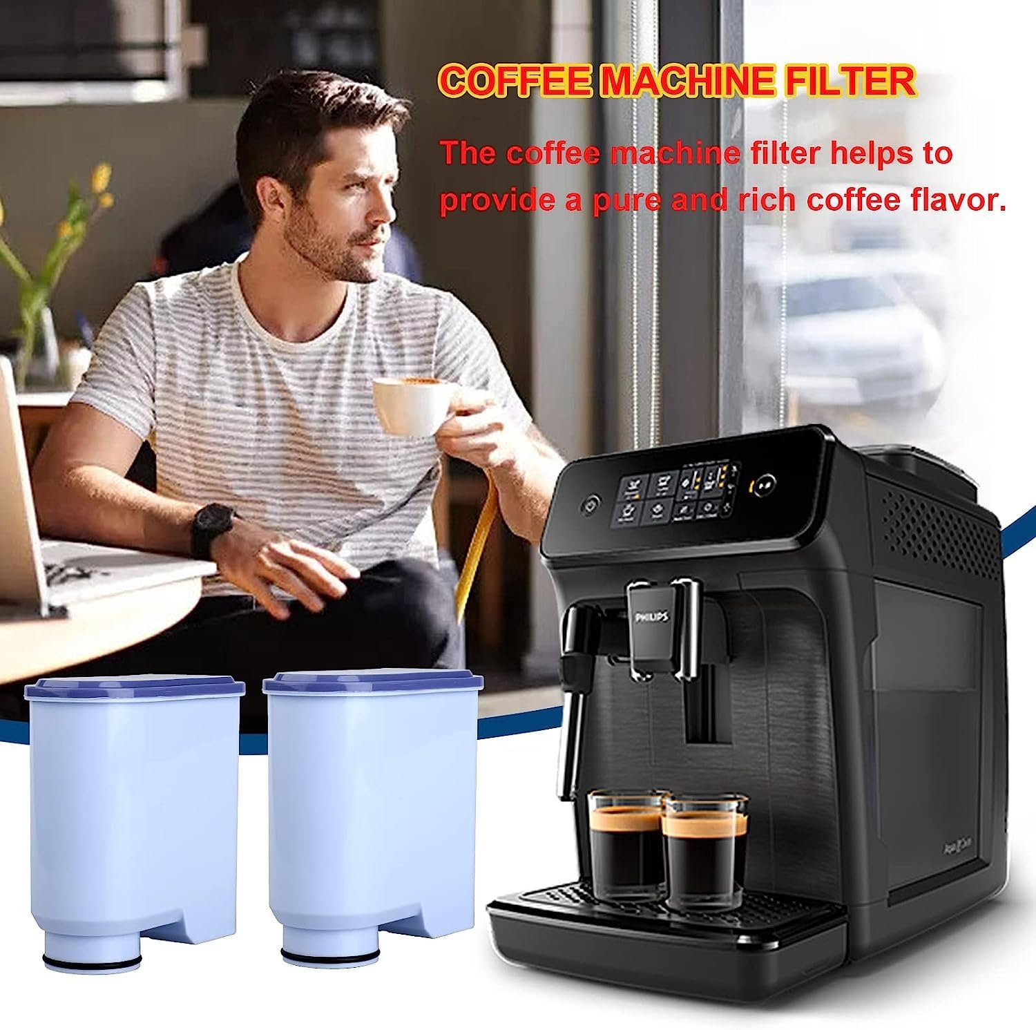 Super Solu Wasserfilter Kaffeefilter für Philips Saeco Kaffeemaschine, Zubehör für EP2124/62 EP2124/72 EP2124/92 EP3146/72 EP3146/82 EP3146/92, Philips Kaffeevollautomaten (CA6903/10)