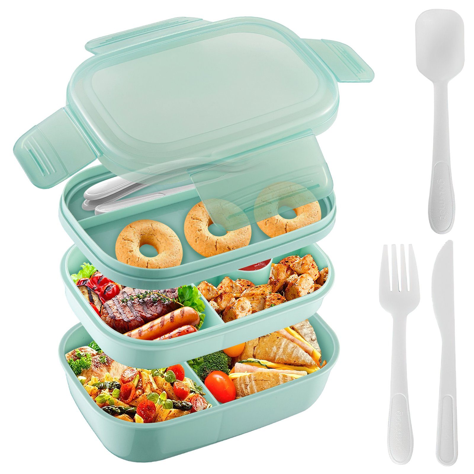 MDHAND Lunchbox 1900ML Lunch Box Auslaufsichere Lunch Box mit Fächern, Licht grün