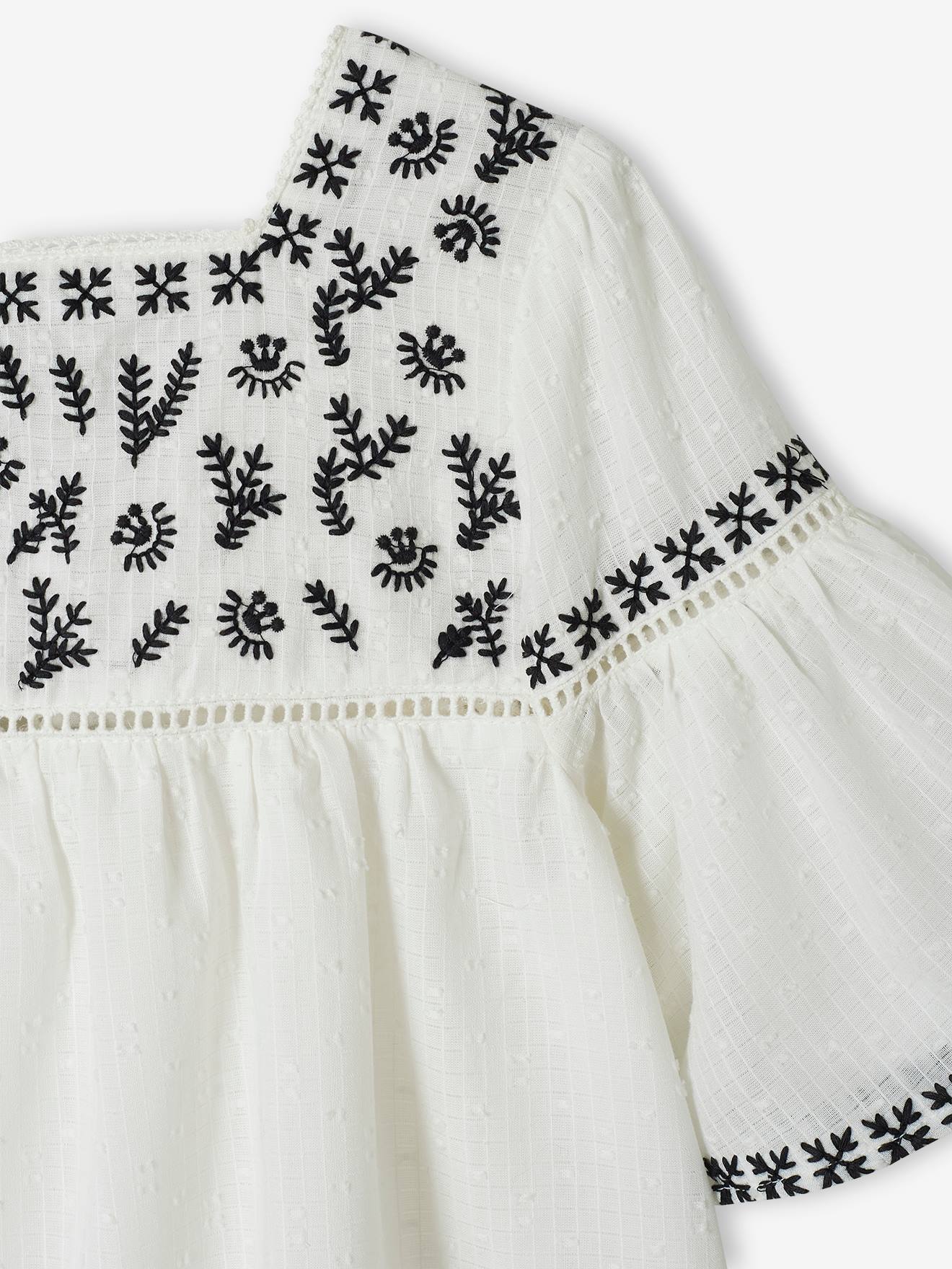 Blouse brodée fille écru