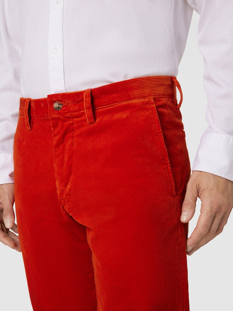Slim Stretch Fit Cordhose mit Knopfverschluss Modell 'BEDFORD' in orange