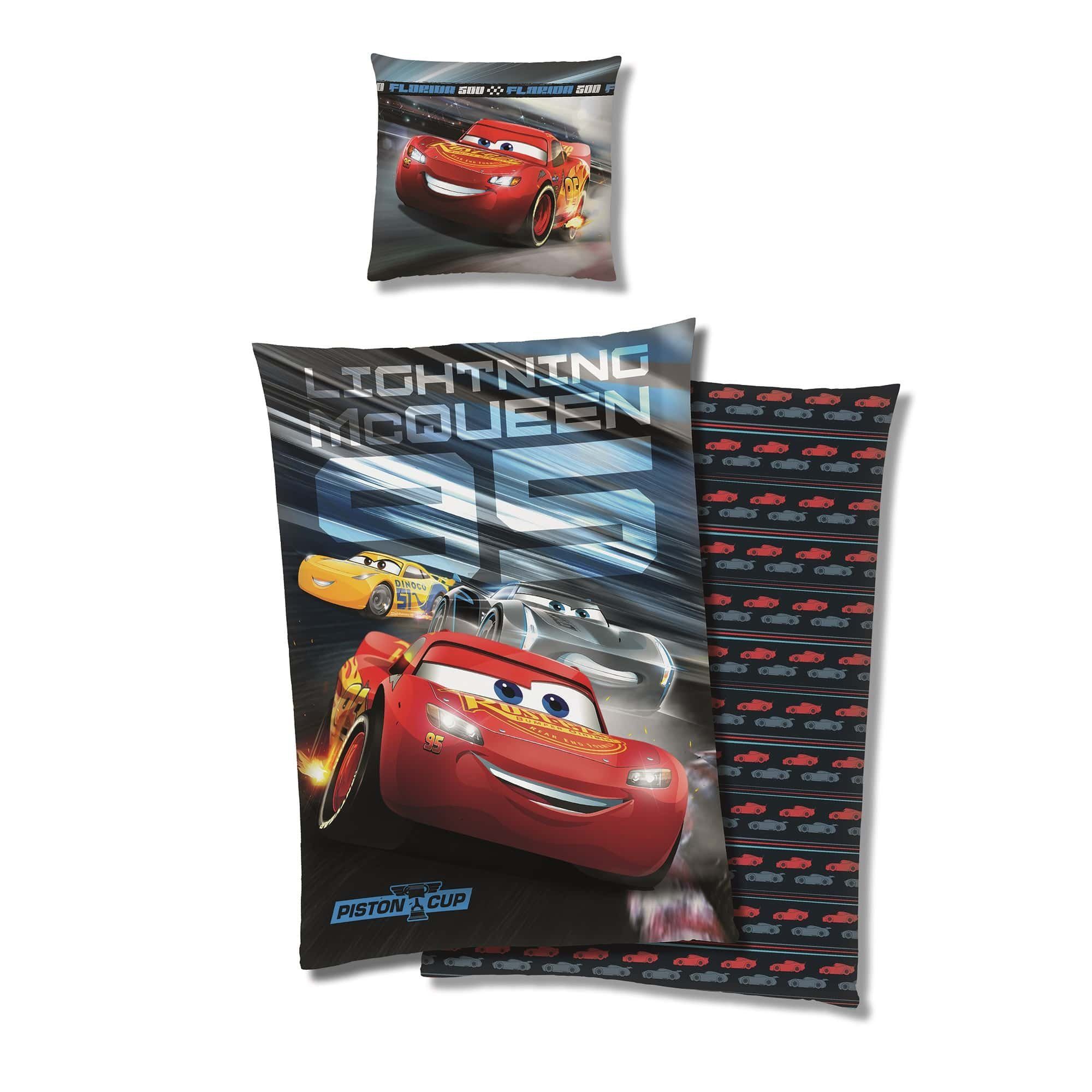 Kinderbettwäsche  Cars 135x200 80x80 cm, extra flauschig mit Reißverschluss, Familando, Fleece, 2 teilig, mit Lightning McQueen, Cruz Ramirez & Jackson Storm