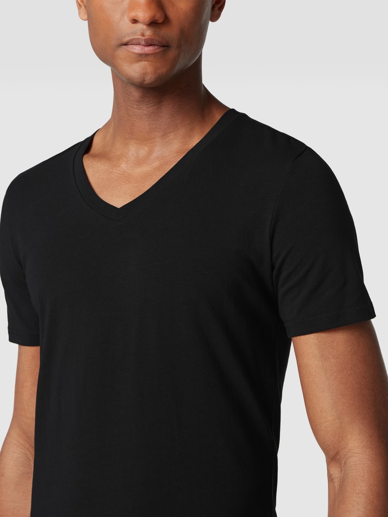 T-Shirt mit Stretch-Anteil im 2er-Pack Modell 'Caris' in schwarz