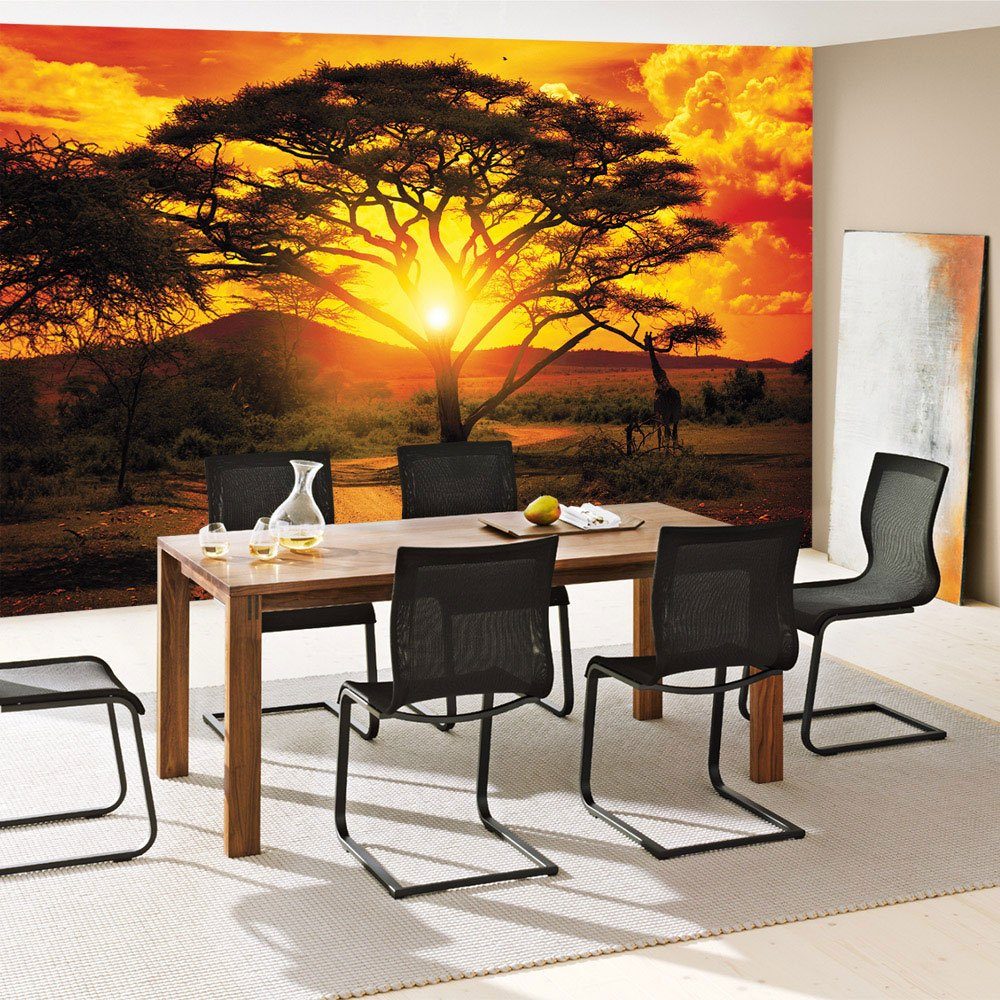 liwwing Fototapete Fototapete Sonnenuntergang Baum Giraffe Savanne Himmel Afrika liwwing no. 999, Afrika