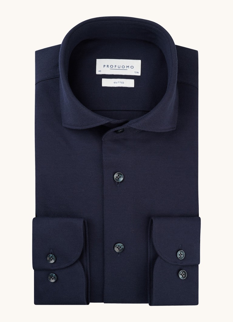 Profuomo Pletena košulja slim fit od pike pamuka