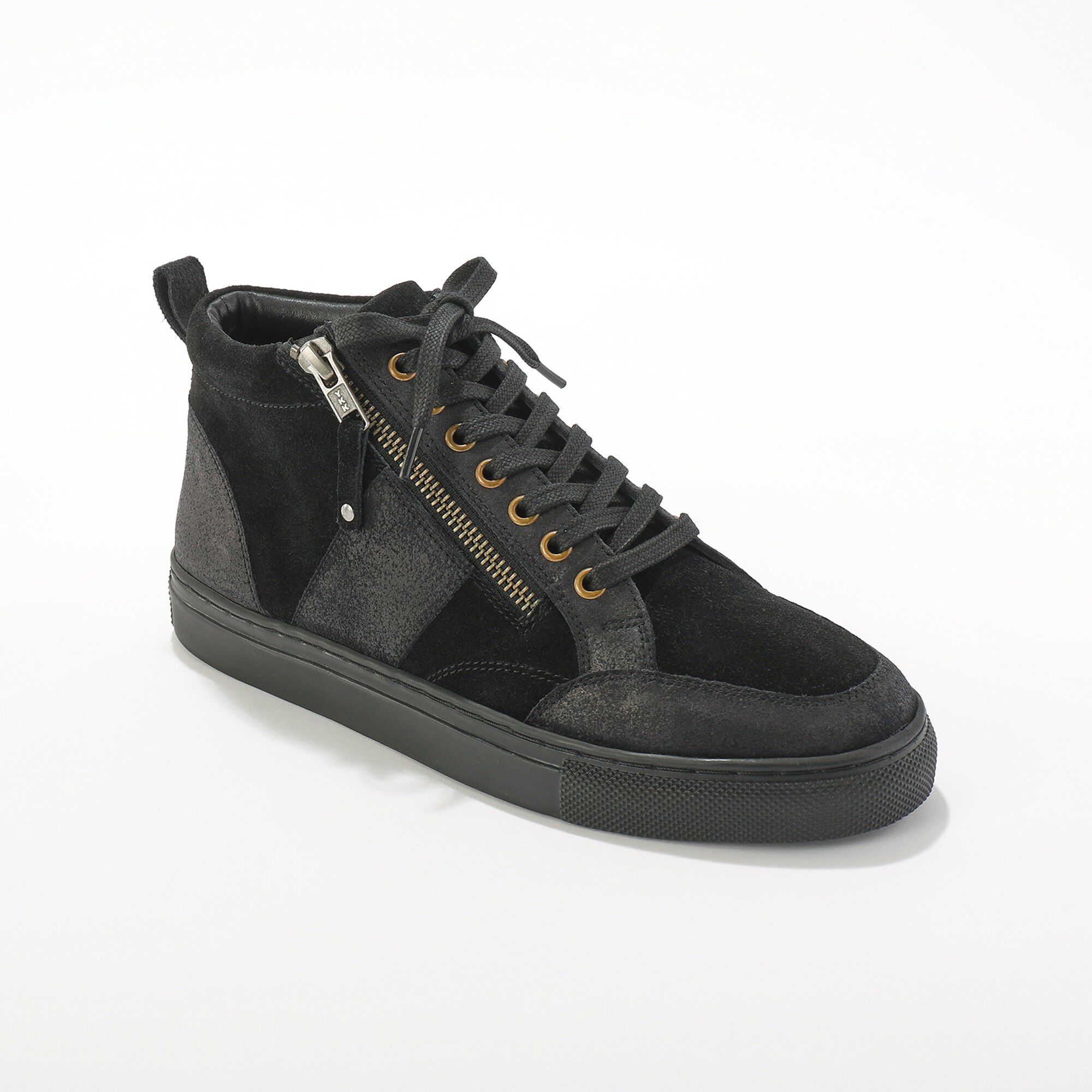 Baskets montantes zippées en cuir et croûte de cuir