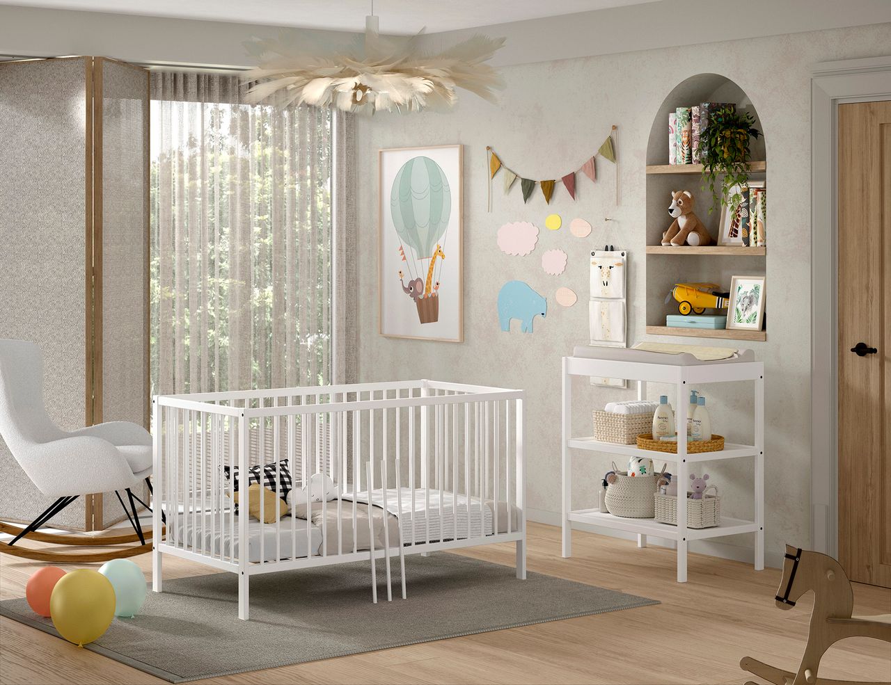 VIPACK Vipack - DINO Set best. aus Baby/Juniorbett und Wickelregal, Buche massiv weiß lackiert