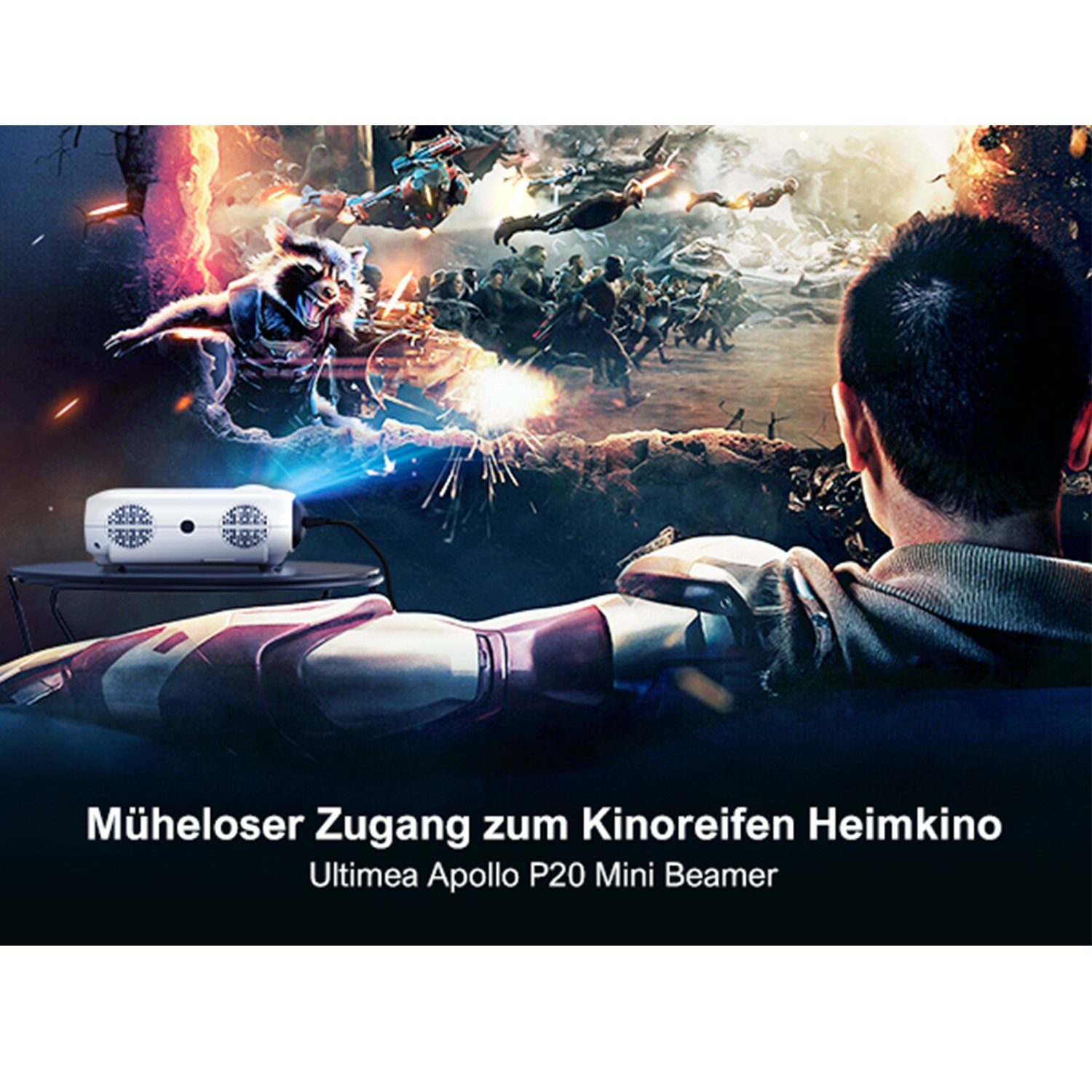 Ultimea Apollo P20 Native 1080P Beamer (10000 lm, 10000:1, 1920 x 1080 px, 4K Heimkino Unterstützt,Bluetooth Beamer, Outdoor Beamer)