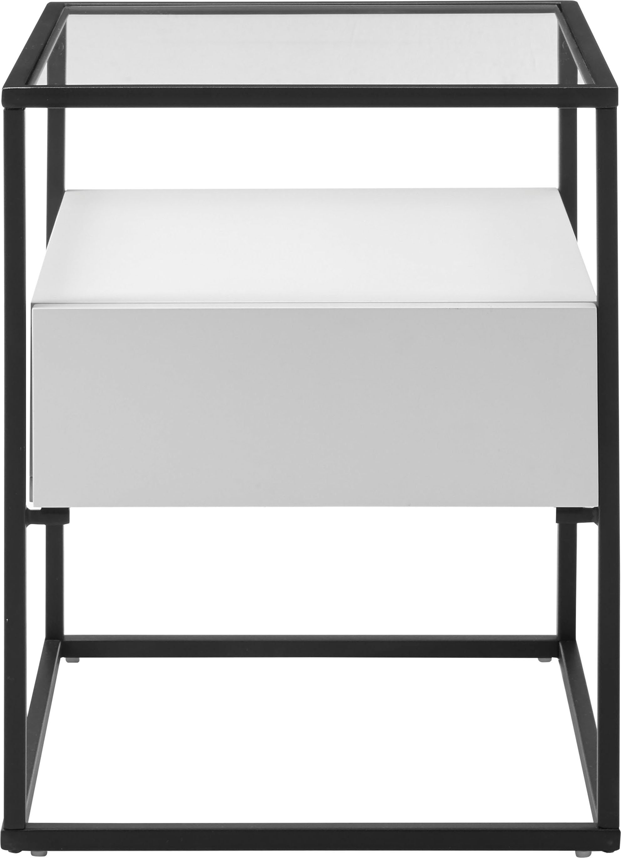 MCA furniture Beistelltisch Evora, Glastop mit Schublade push to open