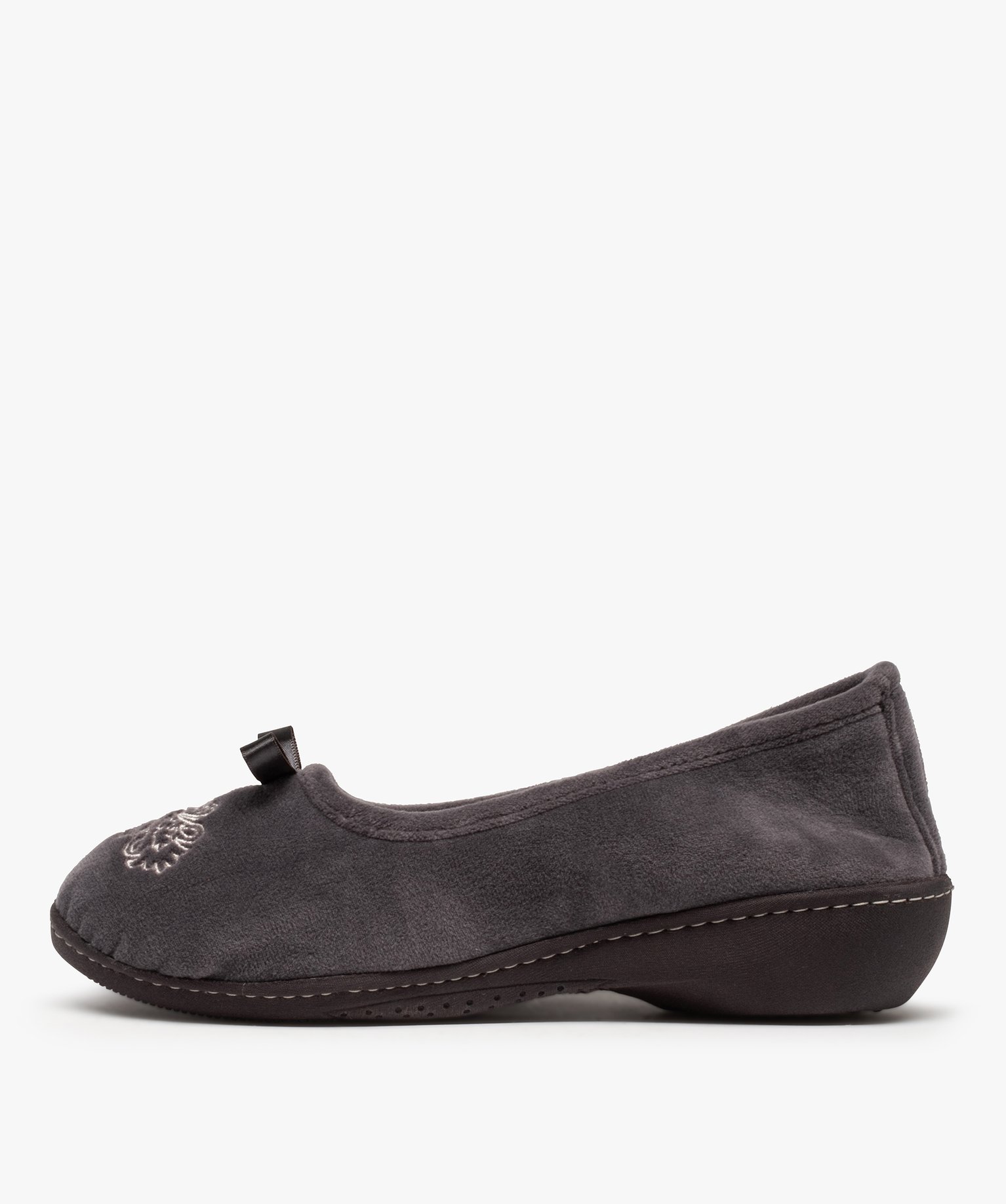 Chaussons femme ballerines confort en velours - Isotoner gris | GEMO