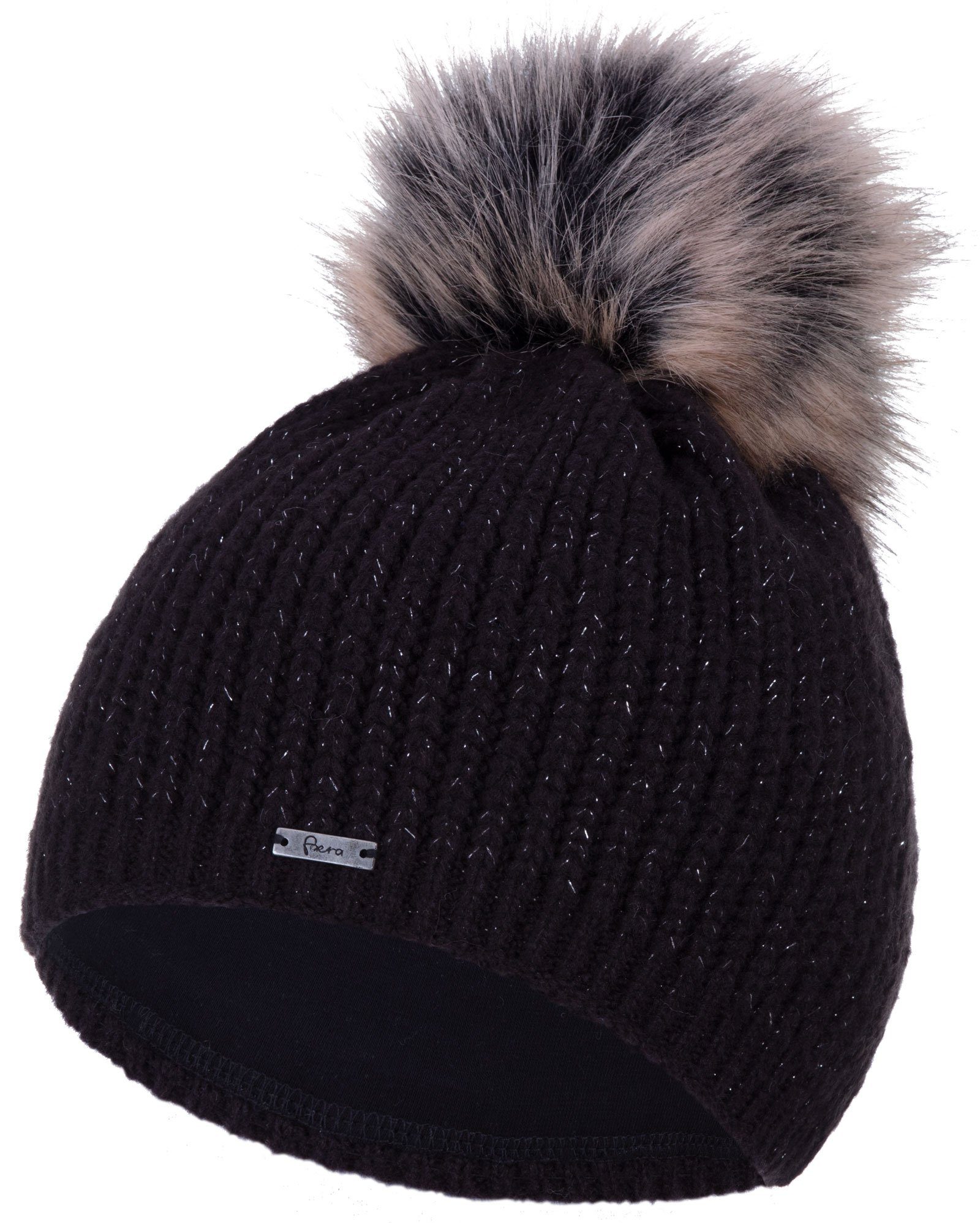 Faera Bommelmütze (1-St) Damen Wintermütze gefüttert Glitzer Winter Beanie Strickmütze