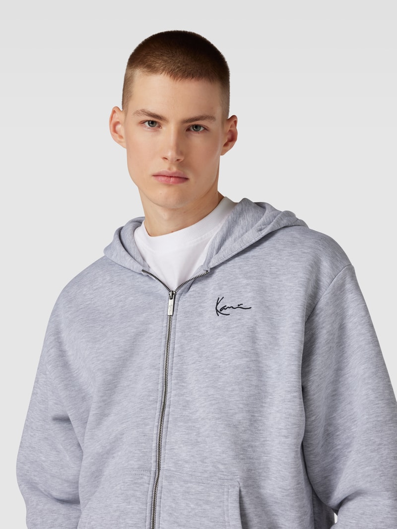 Sweatjacke mit Label-Stitching in hellgrau melange