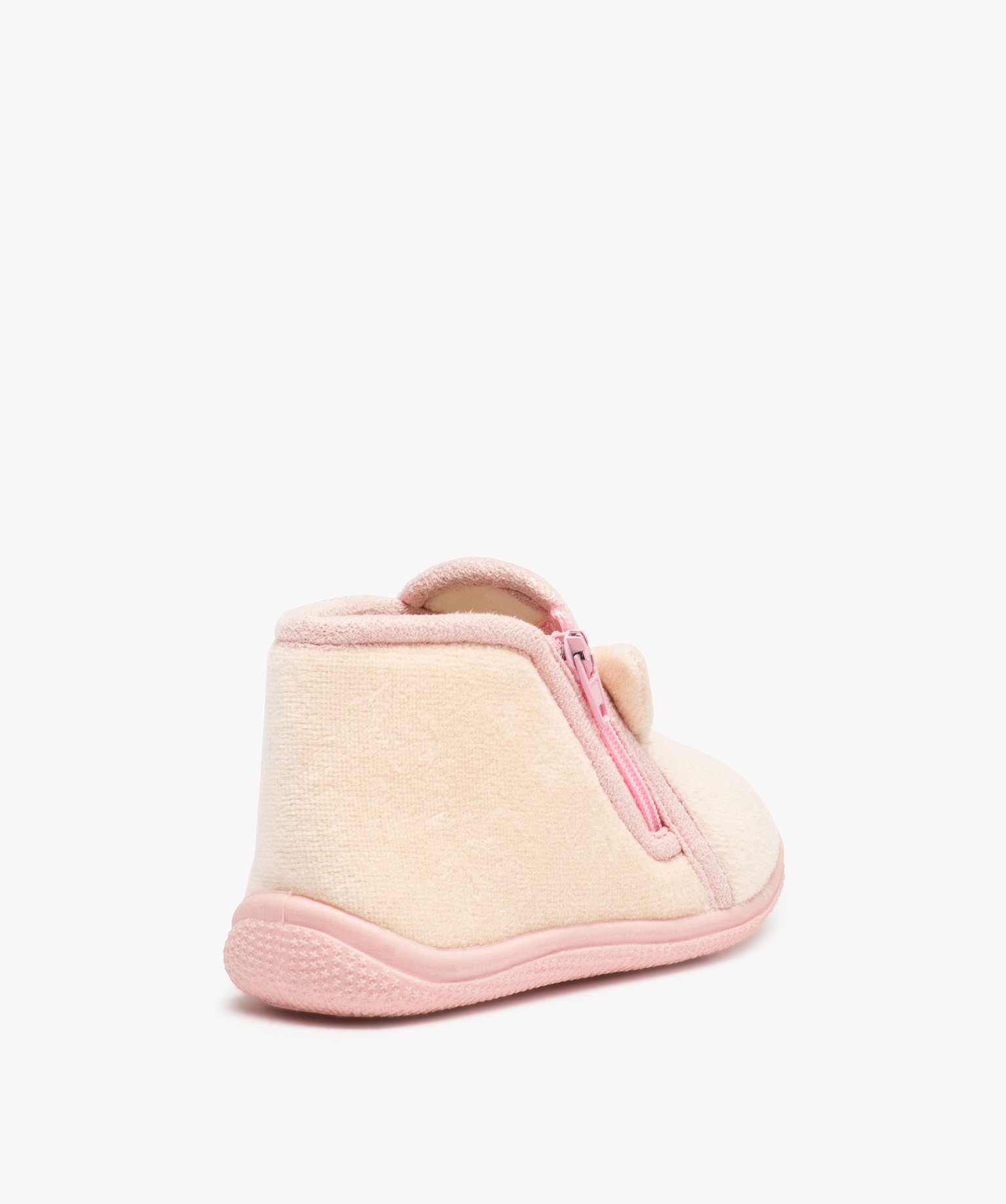 Chaussons fille bottillons zippés avec oreilles en relief beige | GEMO