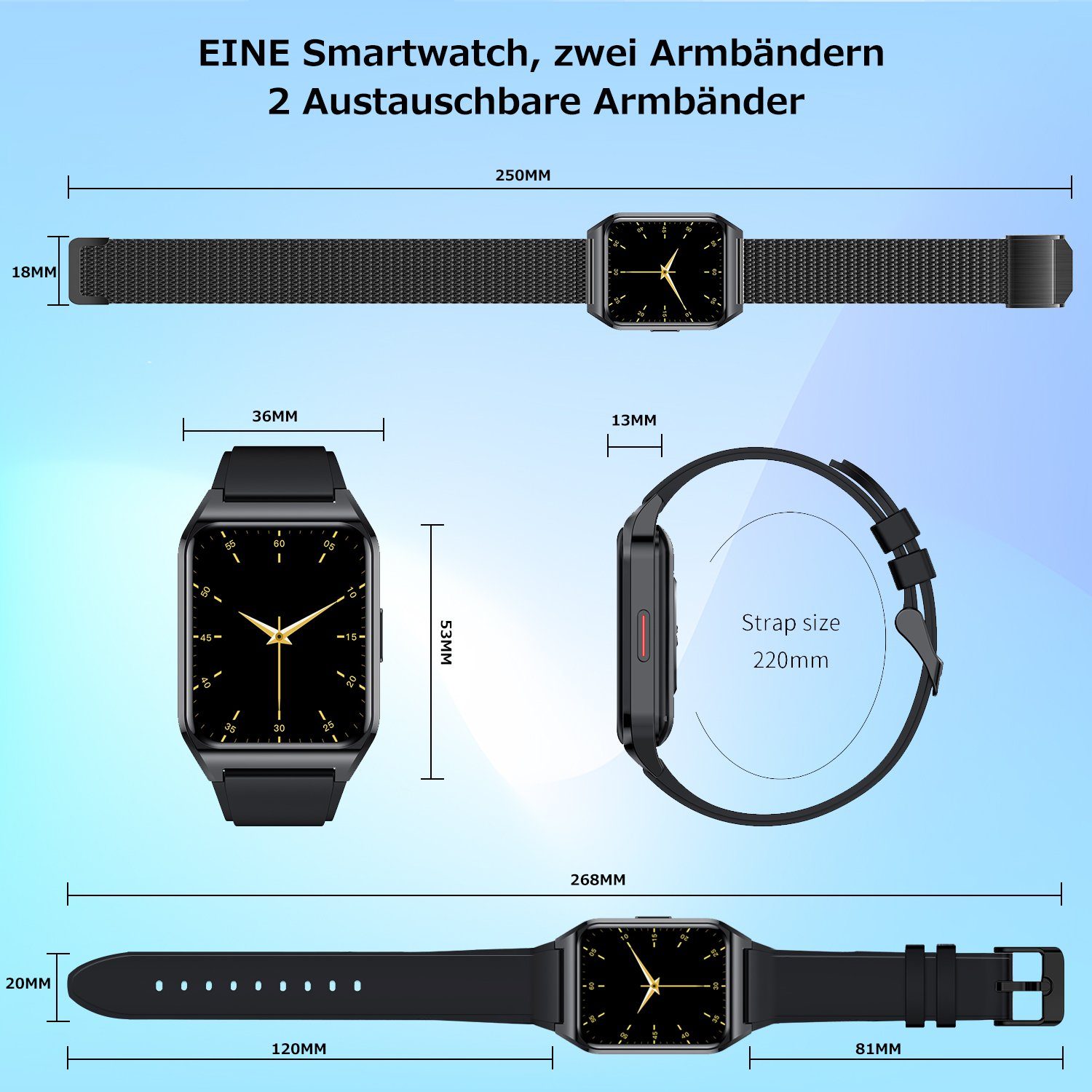 Mutoy Smartwatch, Fitness Tracker Uhr mit Anruffunktion für Damen Herren Smartwatch (1,69 Zoll HD Voll Touchscreen Zoll), mit Wechselband aus wechem Silikon und Milanaise Uhrenarmbänder, inkl.Ladestation(magneitsches Ladekabel), Herzfrequenz-Sensor