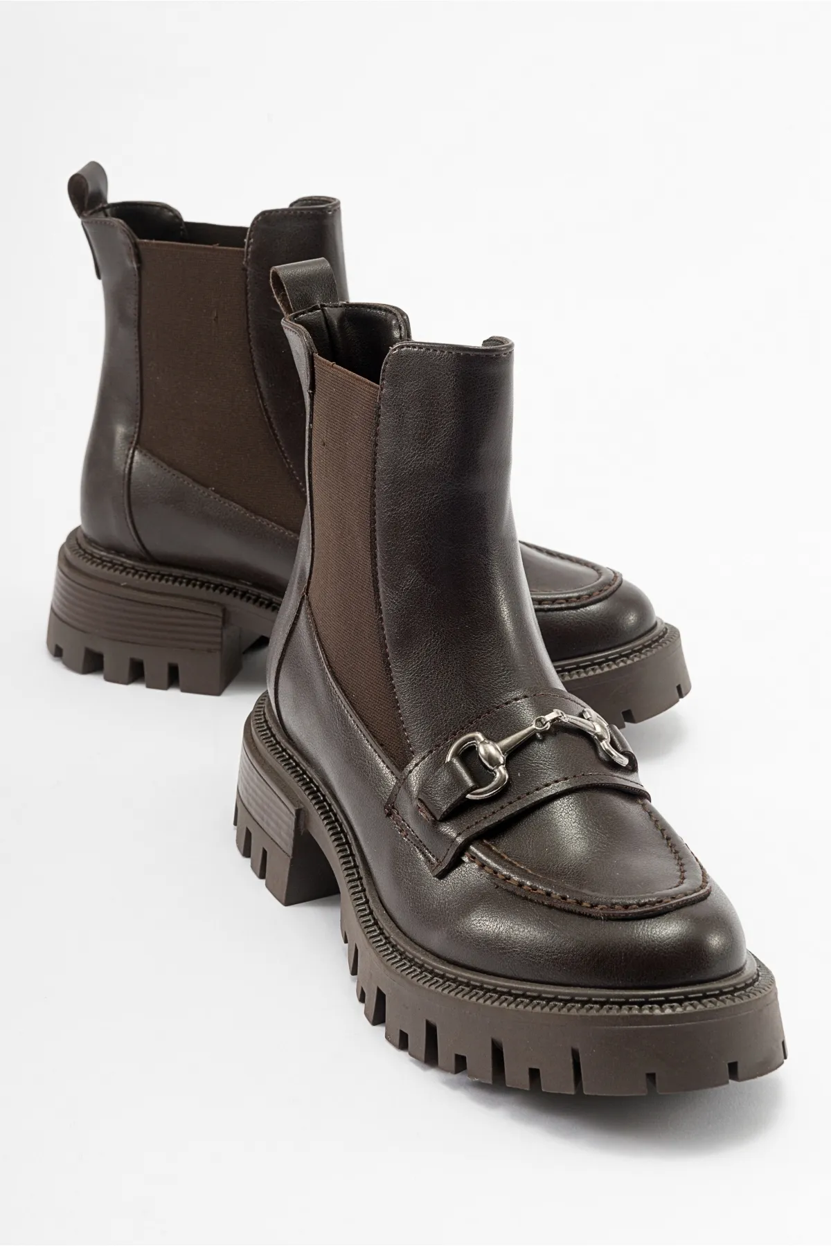 LuviShoes  VESPER Braune Chelsea-Stiefel für Damen mit Schnalle