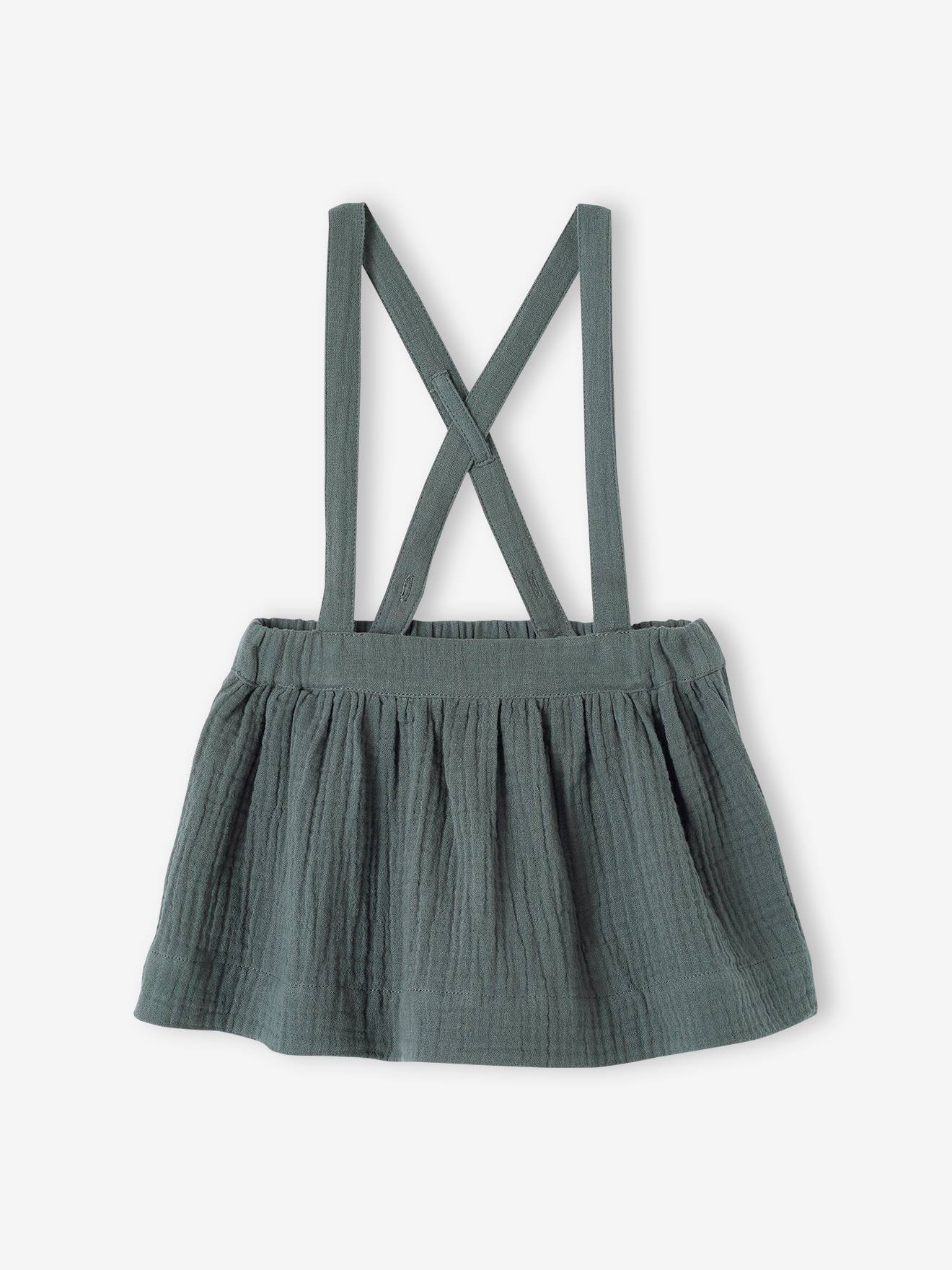 Vertbaudet Mädchen Baby-Set: Shirt, Trägerrock & Haarband - grün