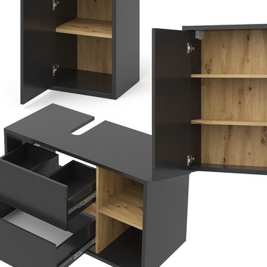 Vicco Badmöbel-Set Badezimmerschrank-Set VIOLA Anthrazit/Artisan-Eiche, (3-St., 3-er Set)