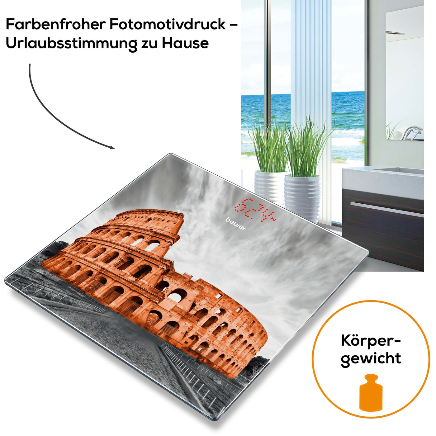 Beurer Glaswaage GS 215 Rome-Personenwaage aus Glas mit unsichtbarem Magic-Display - bis 180 kg