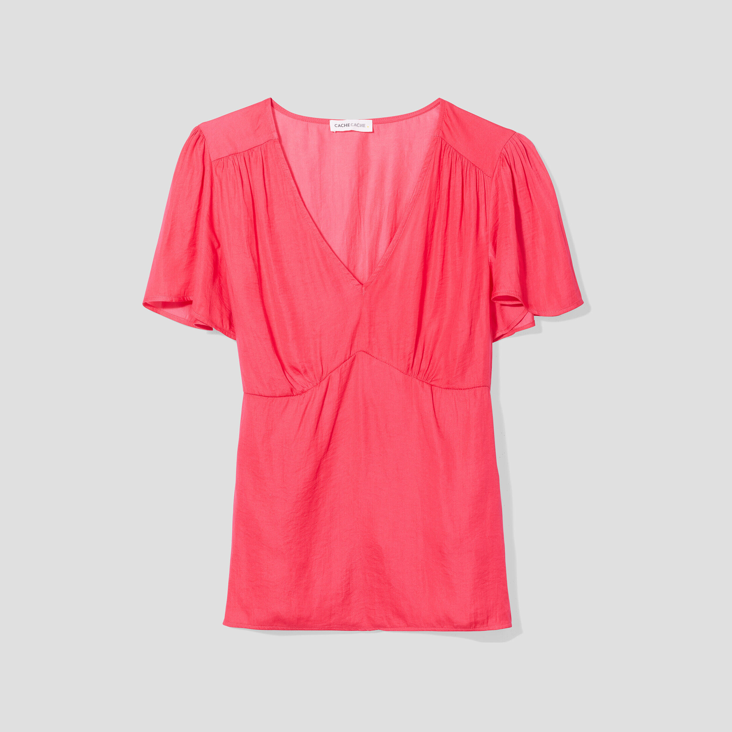 Blouse manches courtes satin rose vif femme | Cache Cache