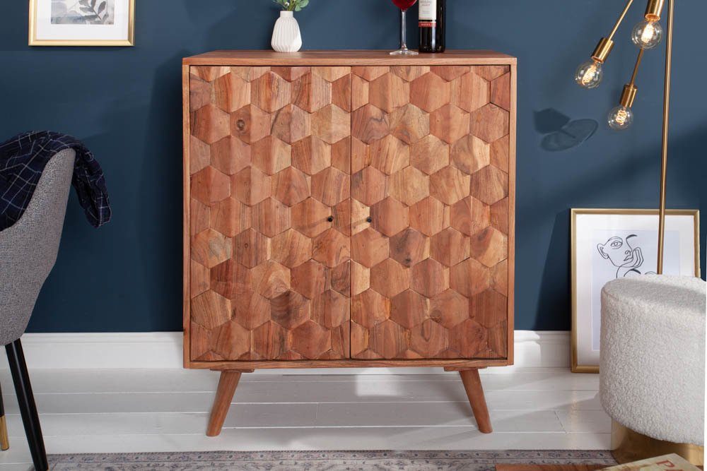 riess-ambiente Barschrank MYSTIC LIVING 76cm natur (1-St) Massivholz · Weinschrank · Wohnzimmer · Hausbar · Retro · Akazie