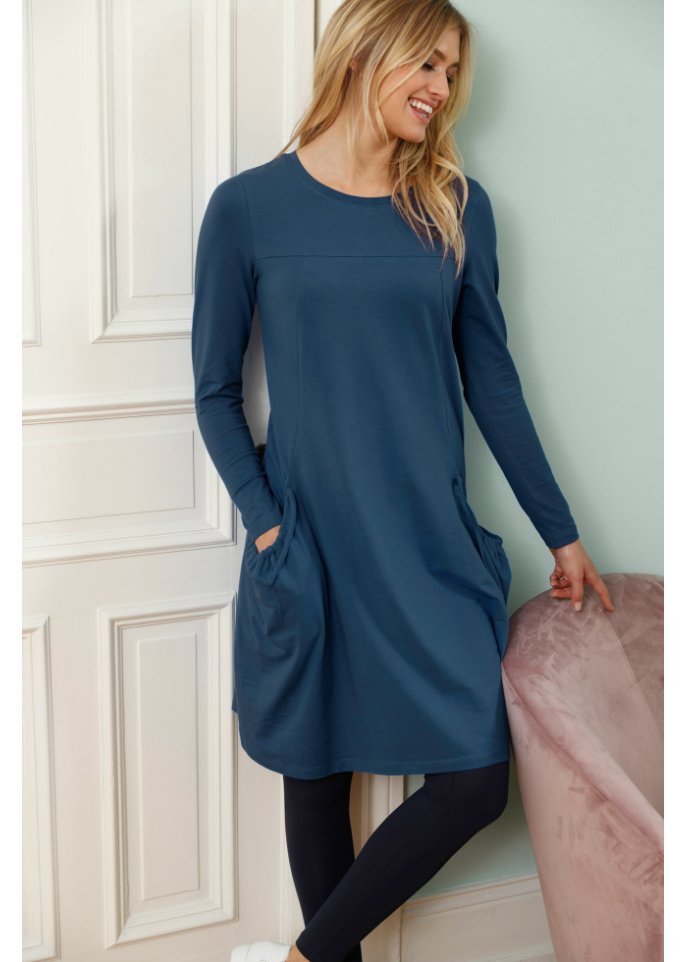 Oversize-Baumwoll-Kleid mit Taschen, knieumspielend