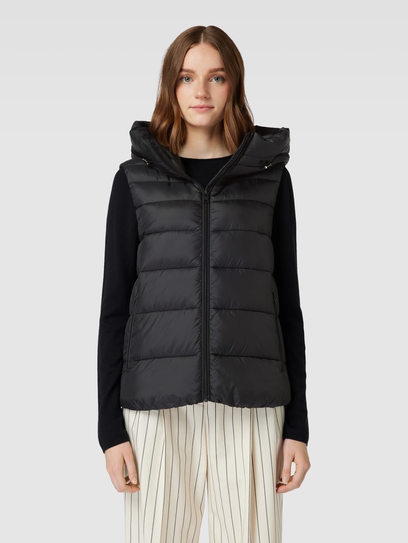 Oversized Steppweste mit Reißverschlusstaschen in schwarz