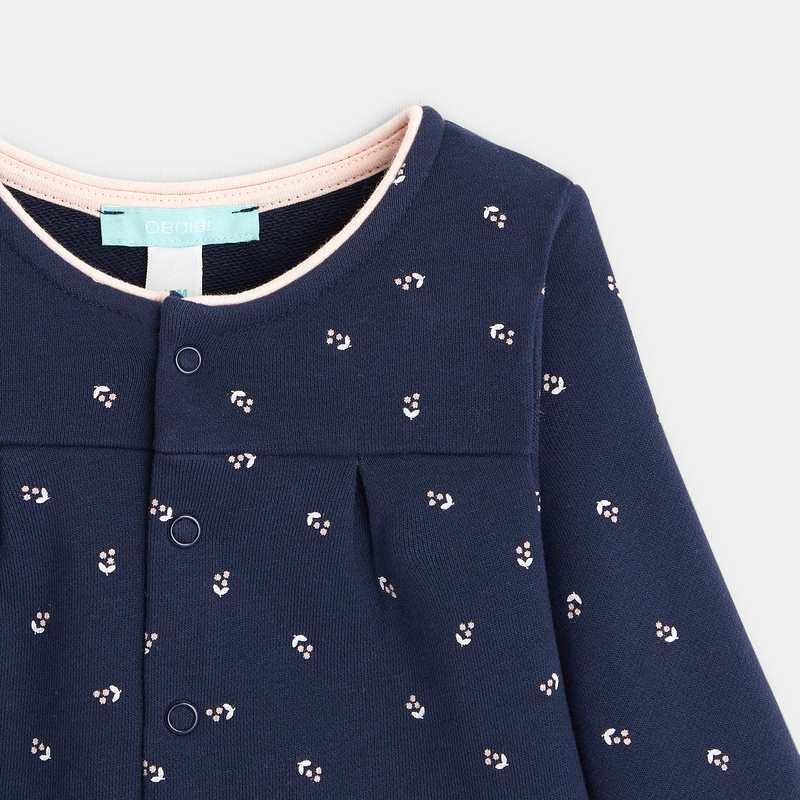 Gilet molleton fleuri bleu bébé fille