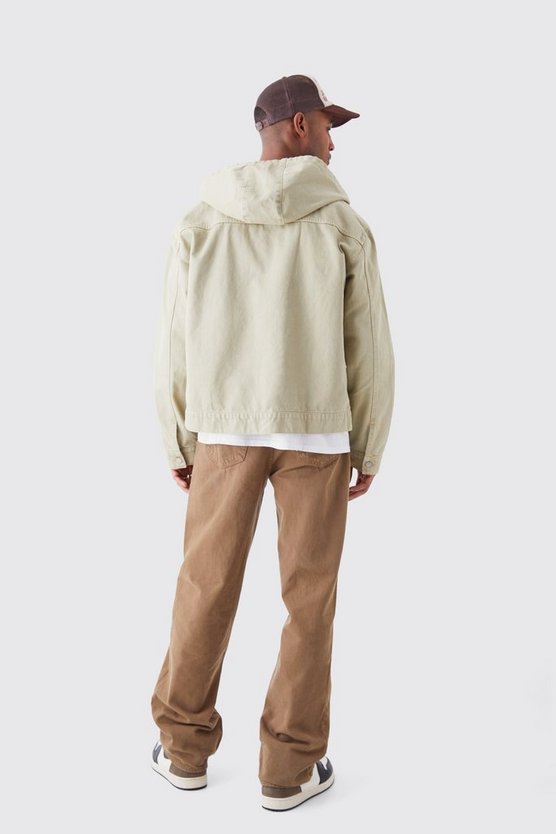 Tall kastiger Denim Hoodie mit Reißverschluss