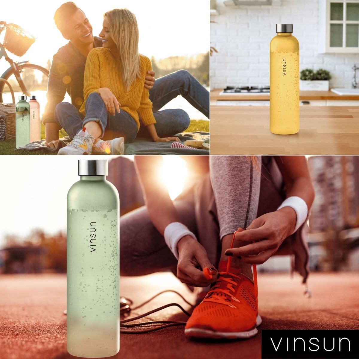 Vinsun Trinkflasche Trinkflasche 650ml, Kohlensäure geeignet, auslaufsicher, Tritan, BPA frei, bruchsicher, Geruchs- und Geschmacksneutral, auslaufsicher