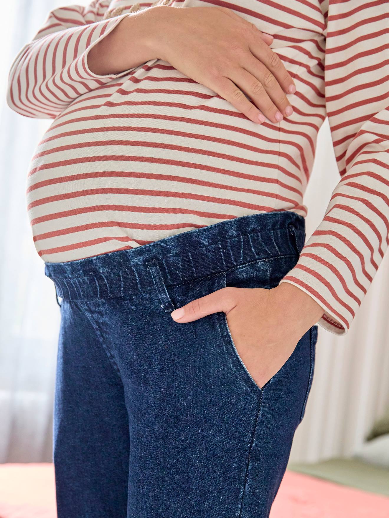 Vertbaudet Umstands-Jeans, Paperbag - blue stone