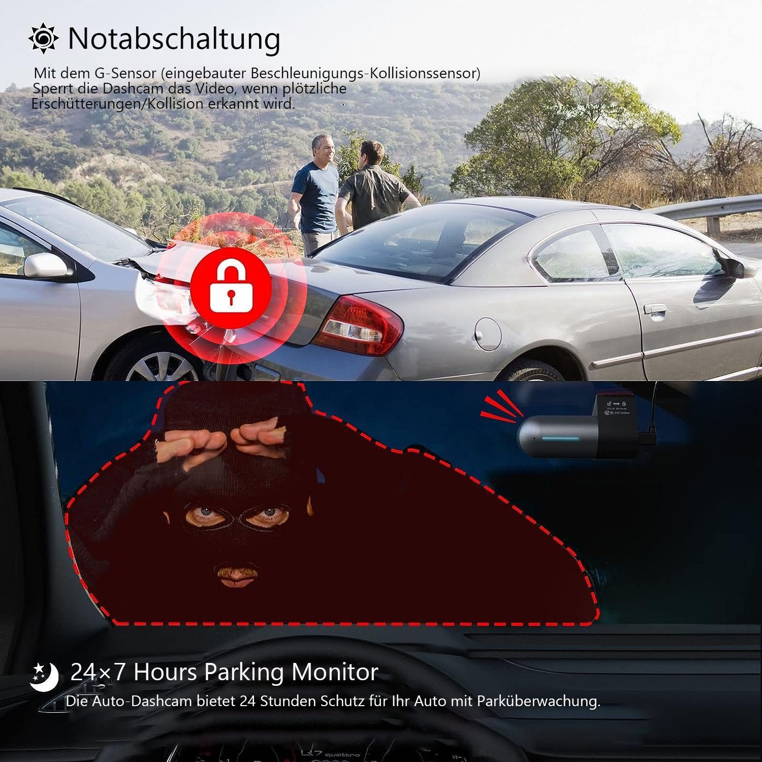 COOAU 1080P WiFi GPS Dual Dashcam Auto mit Infrarot-Nachtsicht & 2 SD Karte Dashcam (FHD, WLAN (Wi-Fi), Mini-Auto-Front-Center-Kamera-Recorder mit Superkondensator,G-Sensor, WDR, Loop-Aufnahme, Parkmonitor,150° Weitwinkel,App-Steuerung)