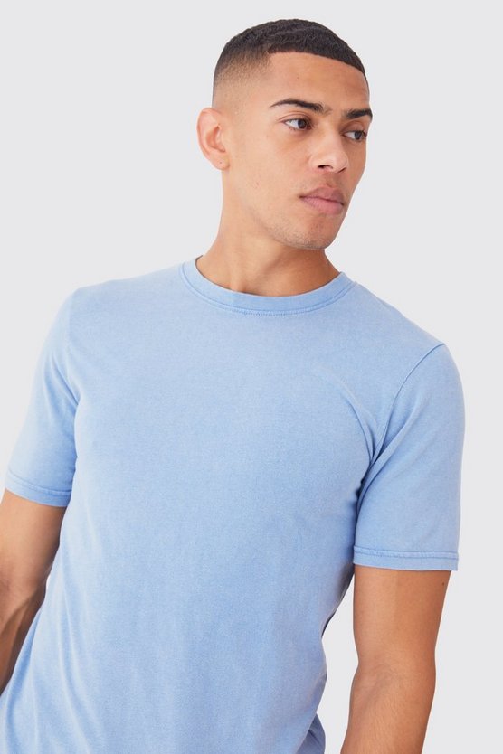 Slim-Fit Rundhals T-Shirt mit Acid-Waschung
