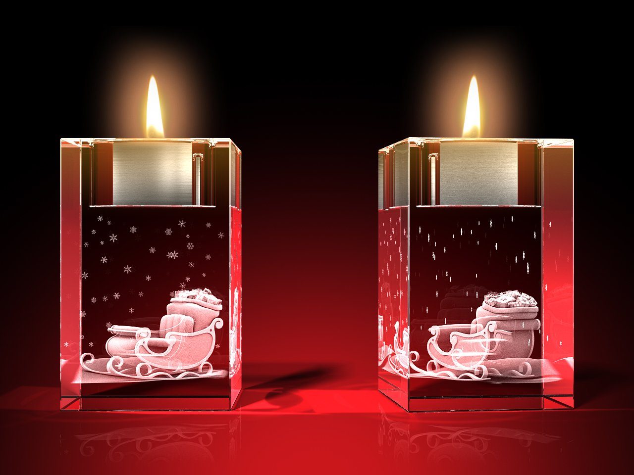 GLASFOTO.COM Teelichthalter Geschenkeschlitten als 3D-Innengravur - Made in Germany (1 Stück)