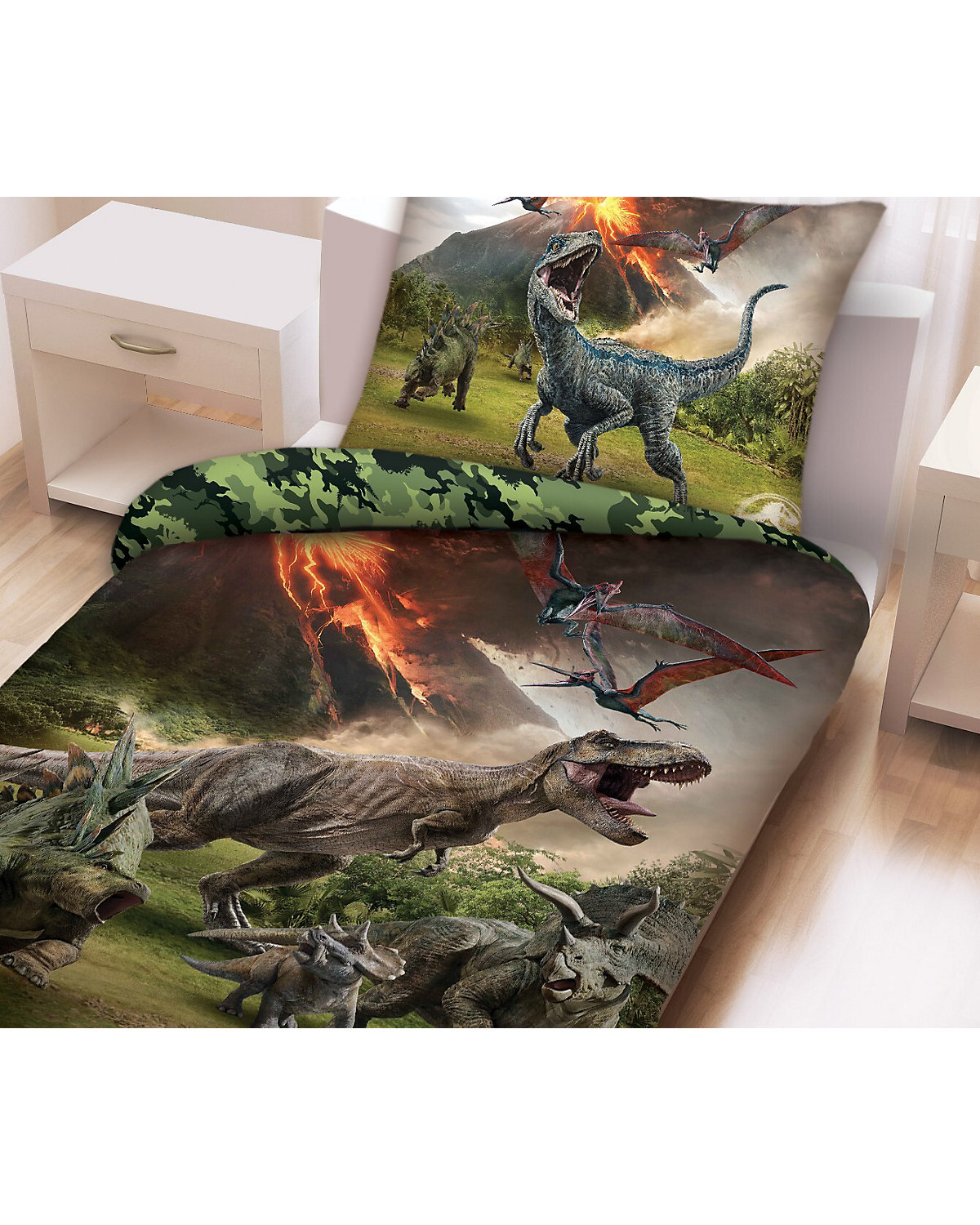 Bettwäsche Jungen Jurassic World Dinosaurier, Renforcé, 135 x 200 cm + 80 x 80 cm