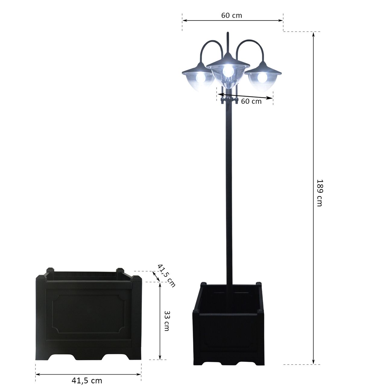Outsunny Solarleuchte Gartenlicht 3-köpfige Lampe mit Blumentopf-Basis