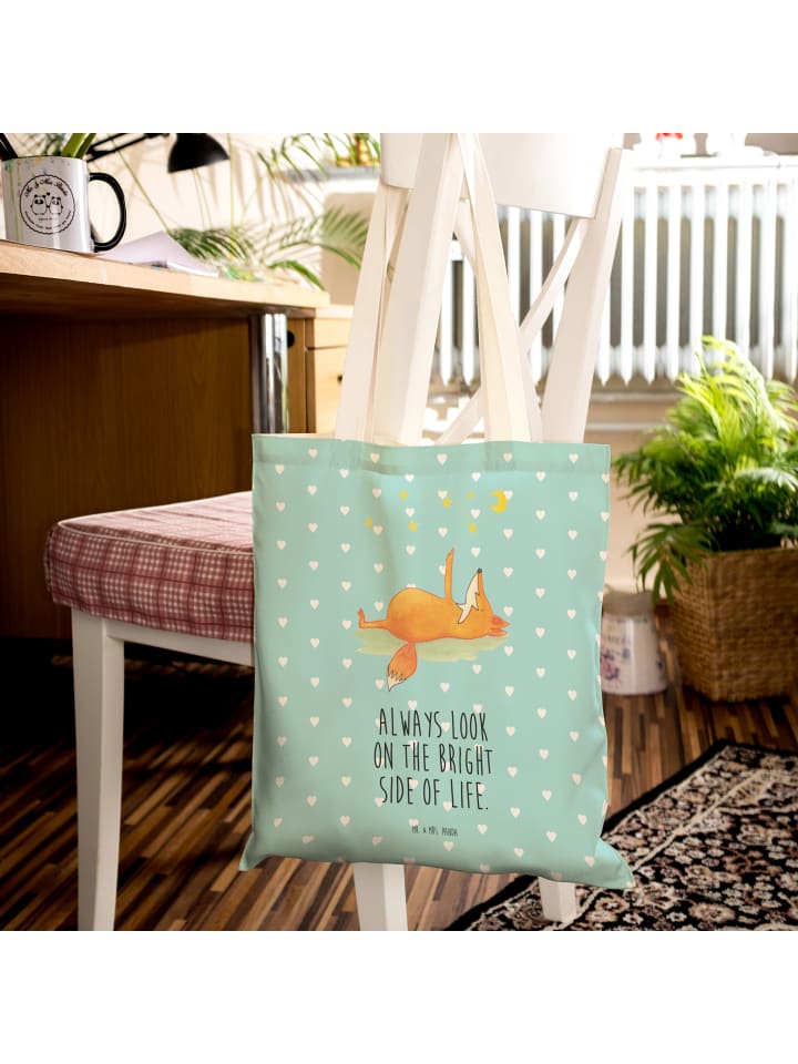 Mr. & Mrs. Panda Einkaufstasche Fuchs Sterne mit Spruch in Türkis Pastell günstig kaufen onesize