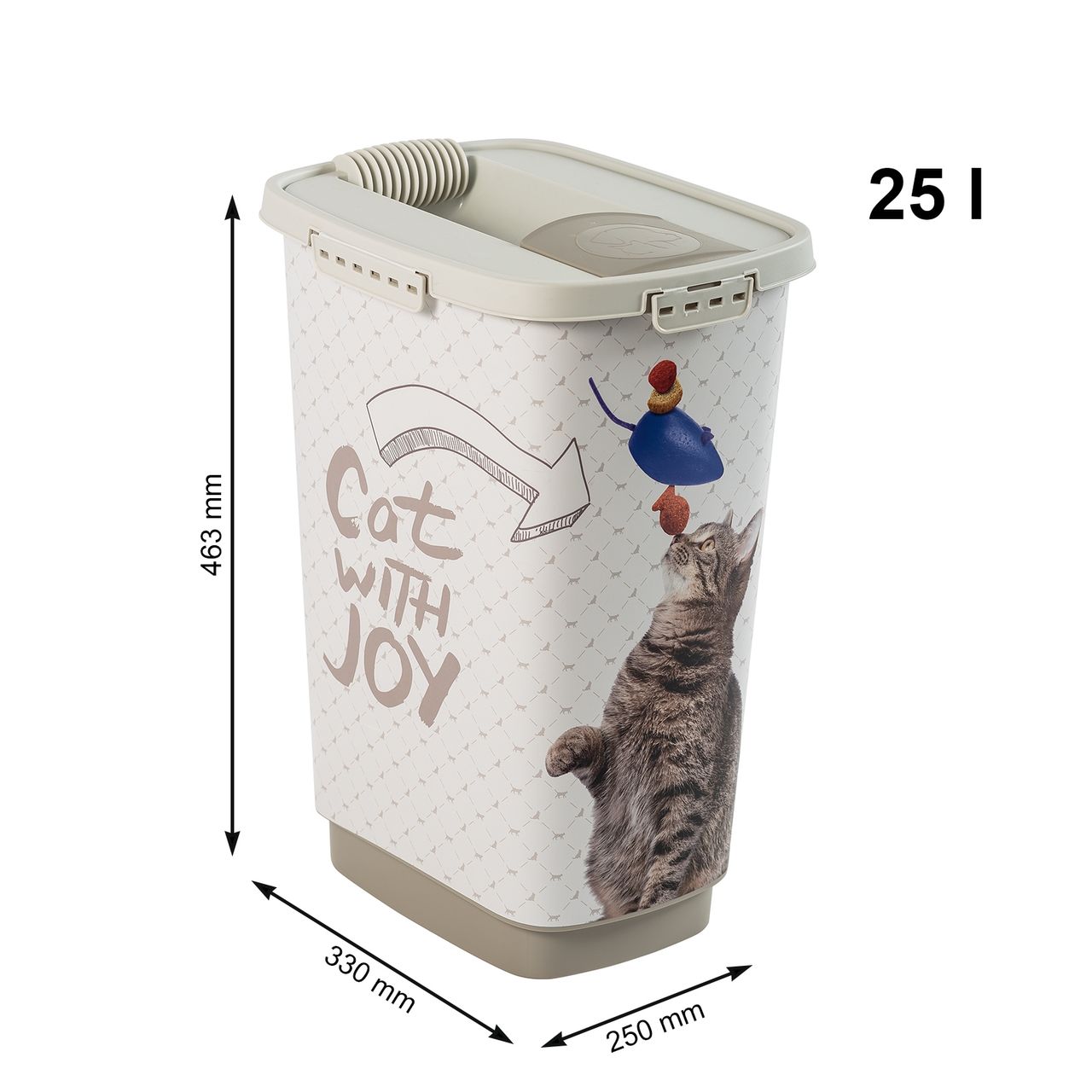 Rotho Babydesign Rotho MyPet Cody Tierfutterbehälter 25l mit Deckel und Schüttvorrichtung, Katzenmotif