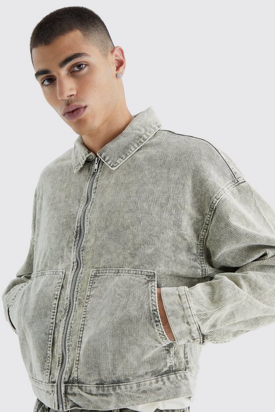 Kastige Cord-Jacke mit Acid-Waschung