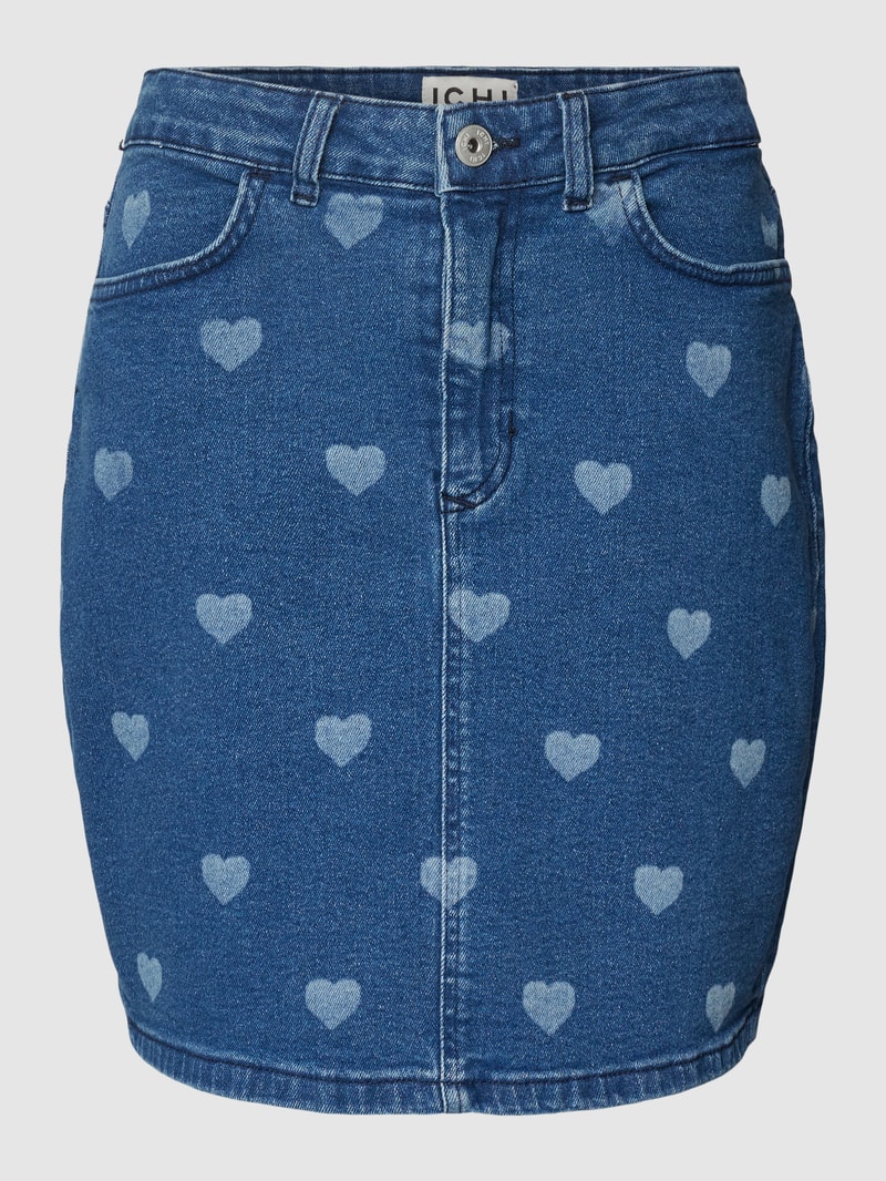 Jeansrock mit Allover-Print Modell 'Piper' in blau