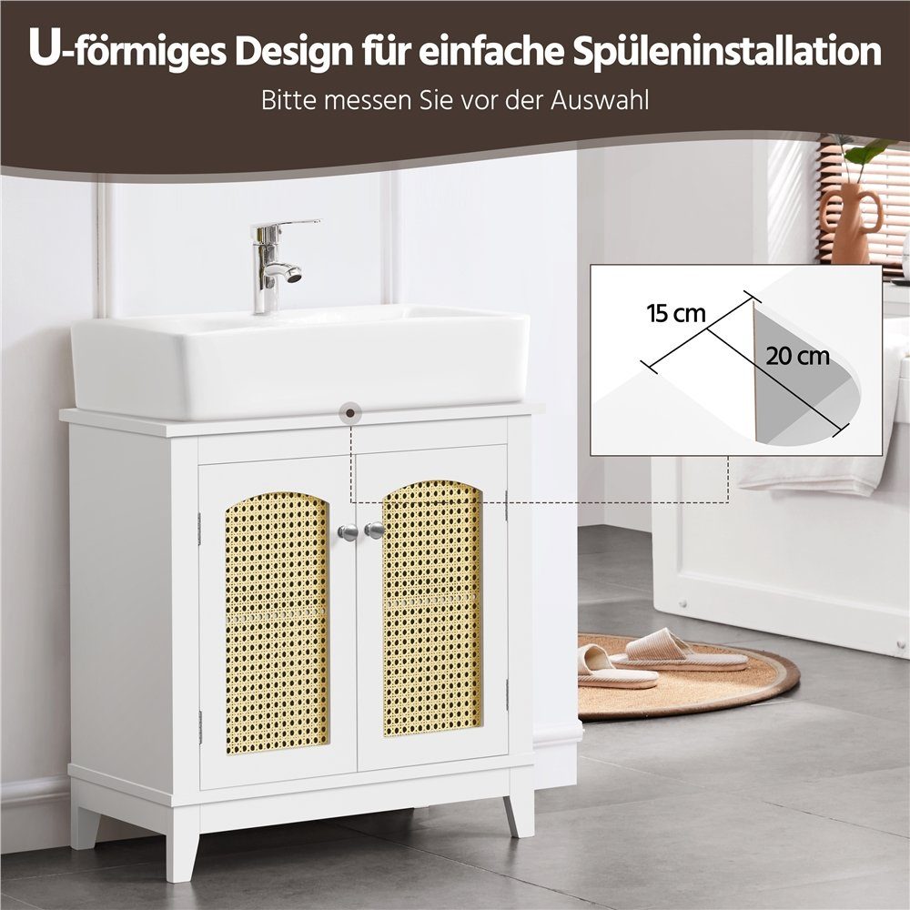 Yaheetech Badkommode, Waschbeckenunterschrank Badezimmerschrank weiß